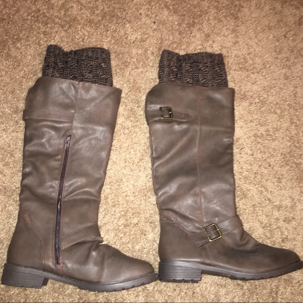 Brown Leather boots with attached boot socks
